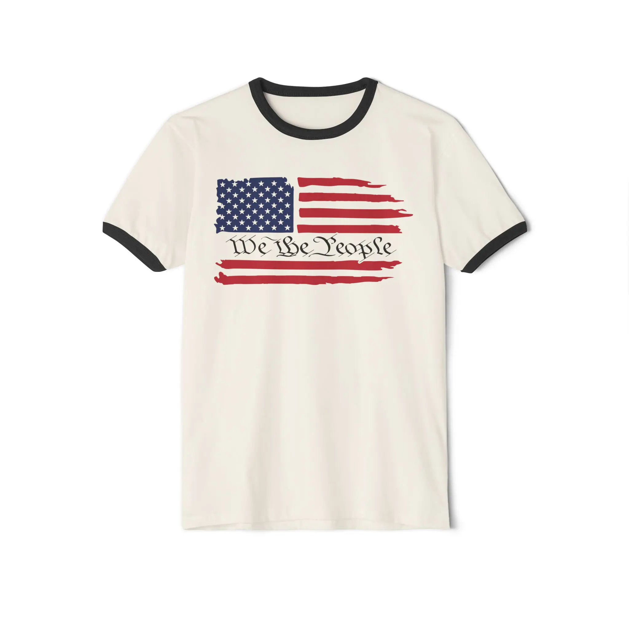 We the People American Flag Ringer Tee | Retro Patriotic Shirt - Image 9