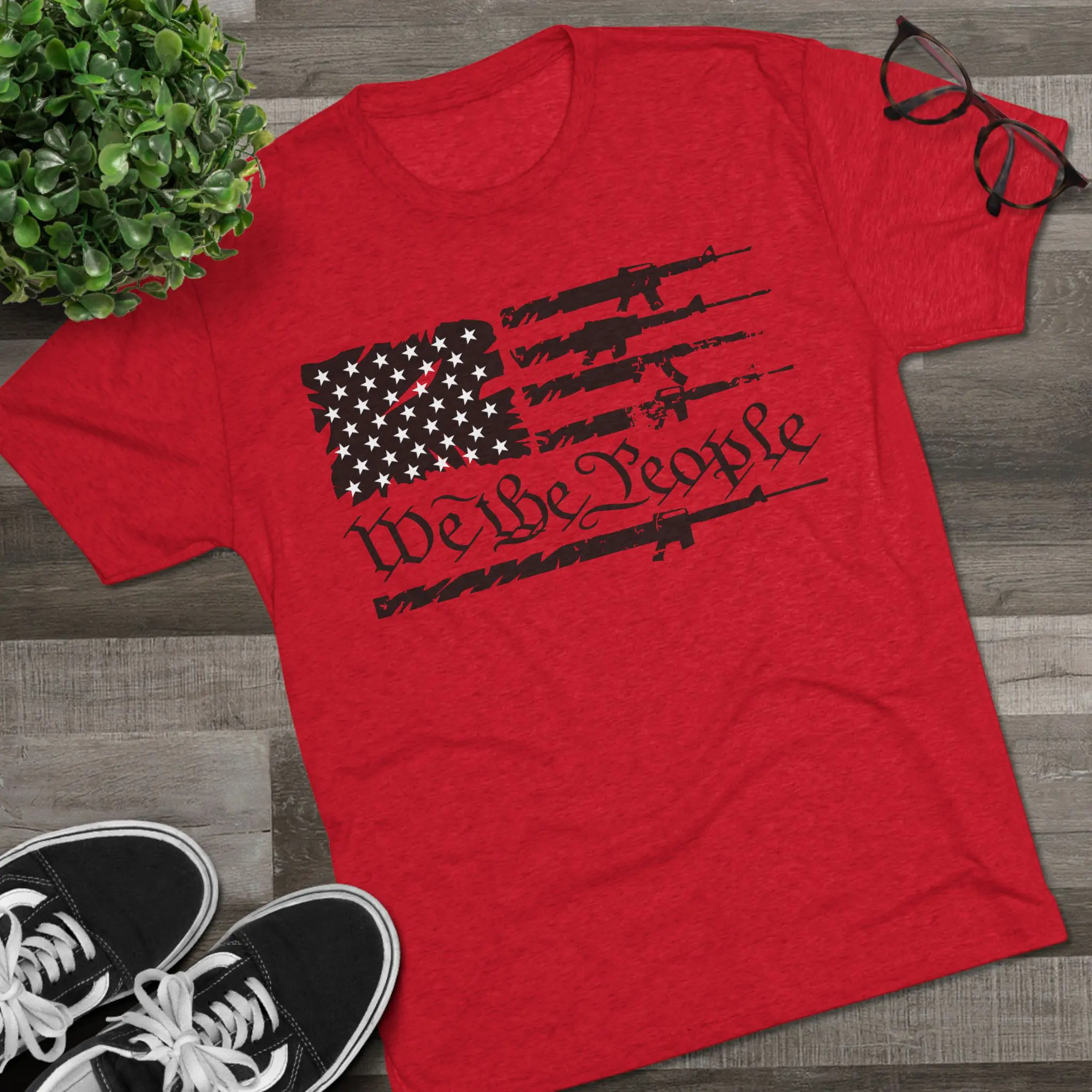 We the People Gun Flag Tri-Blend Tee | Rifle Stripe American Flag Shirt - Image 27