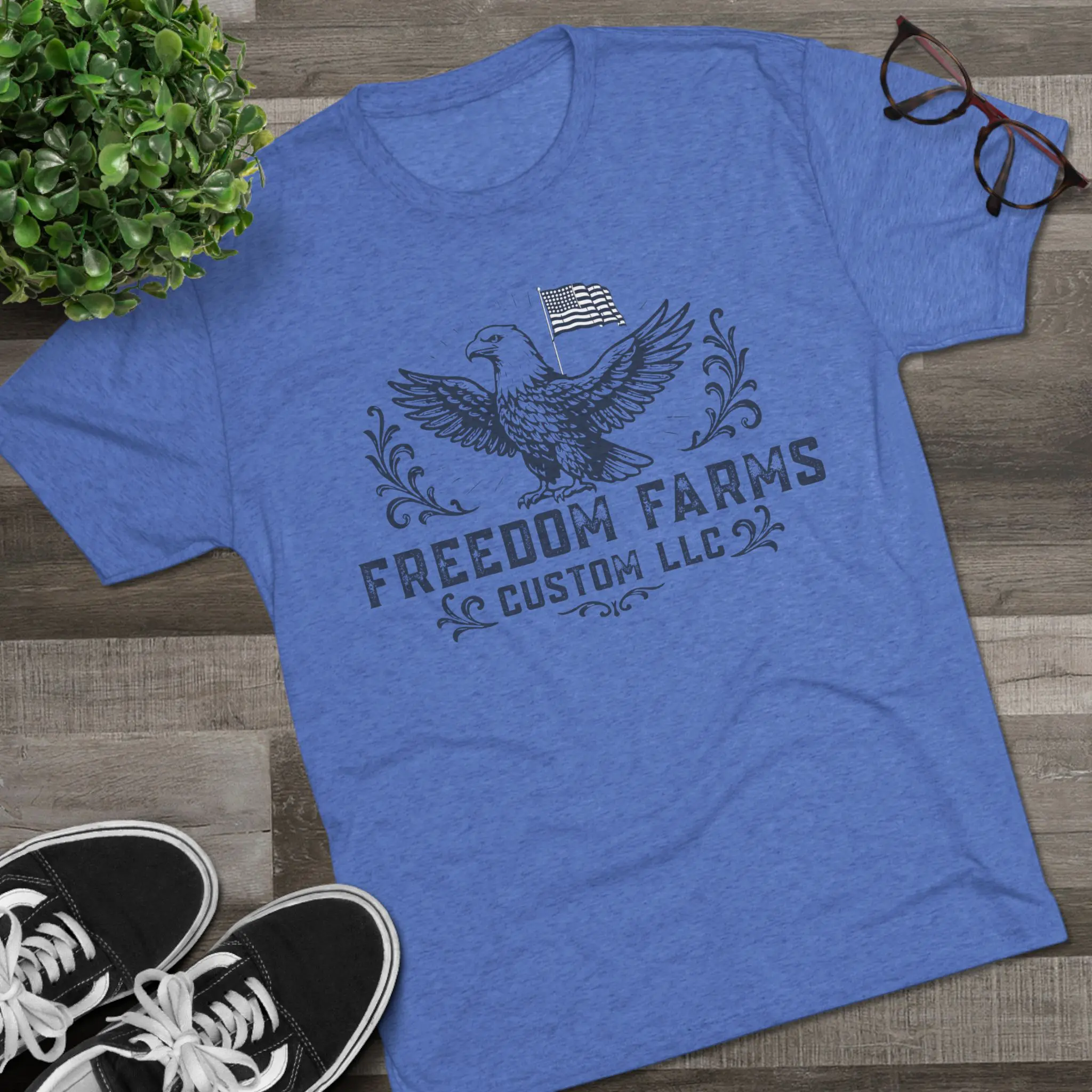 Freedom Farms Custom Eagle and Flag Logo Tee | Signature Tri-Blend Shirt - Image 11
