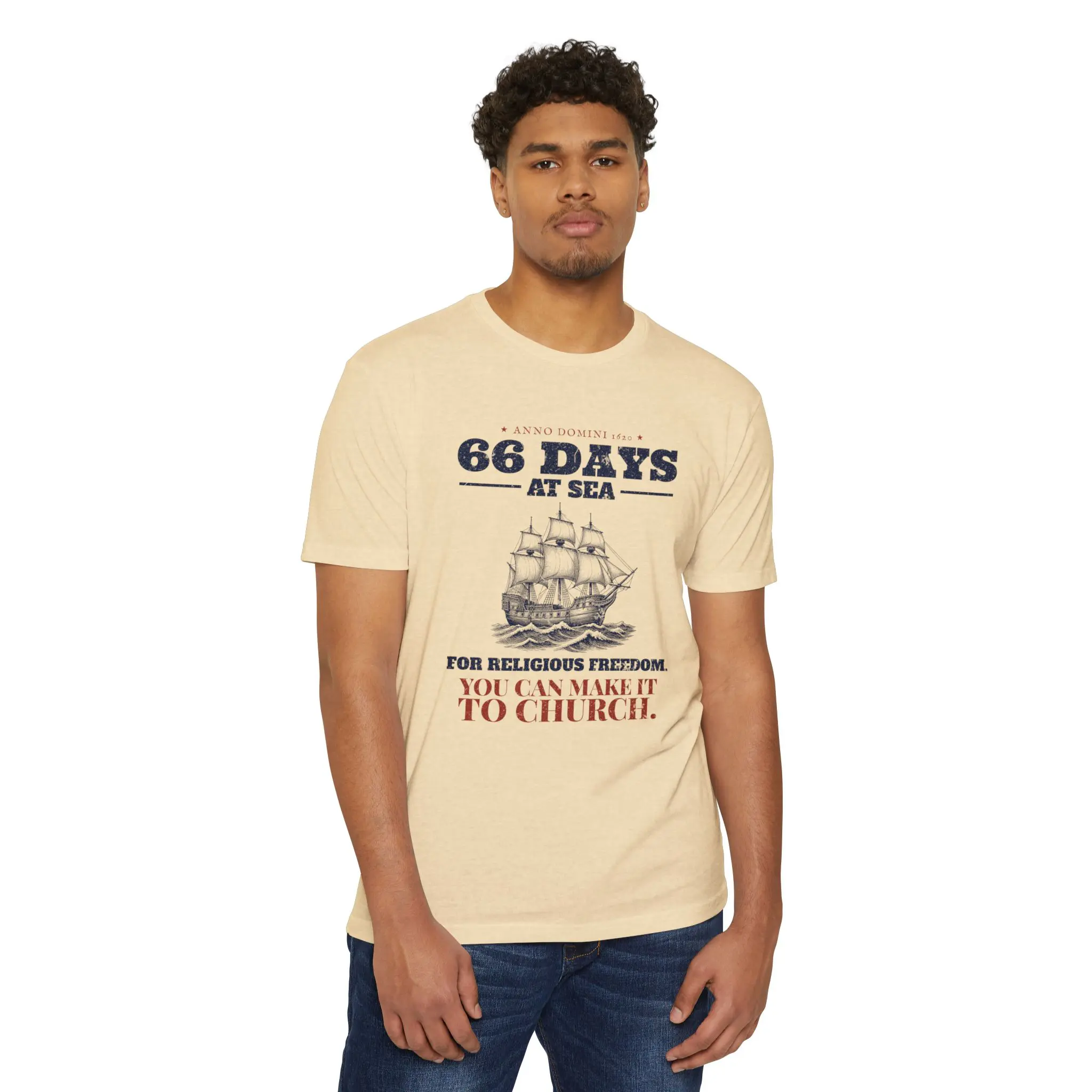 66 Days at Sea T-Shirt | Mayflower 1620 Funny Christian Church Tee - Image 3