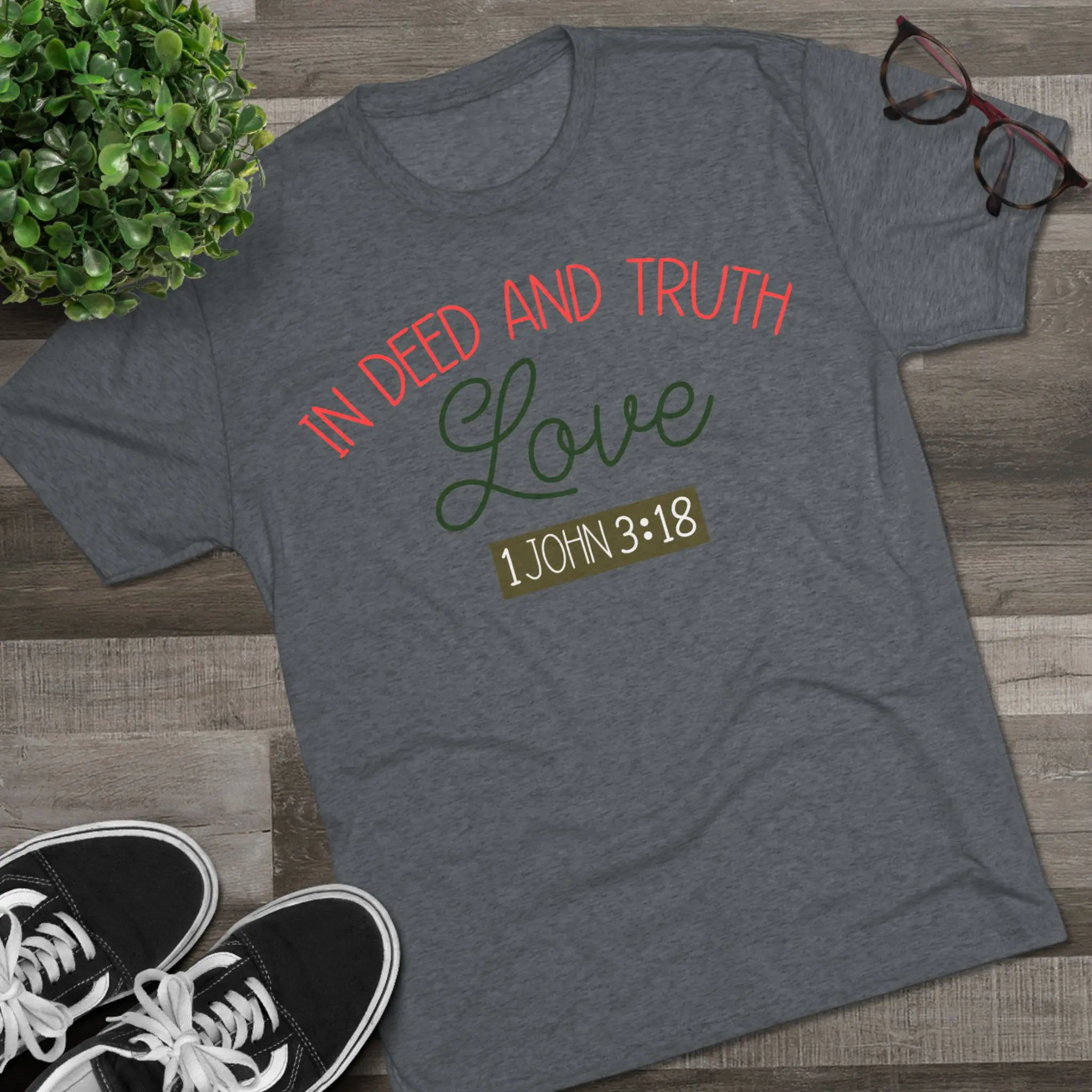 Love in Deed and Truth 1 John 3:18 Tee | Christian Bible Verse Tri-Blend - Image 15