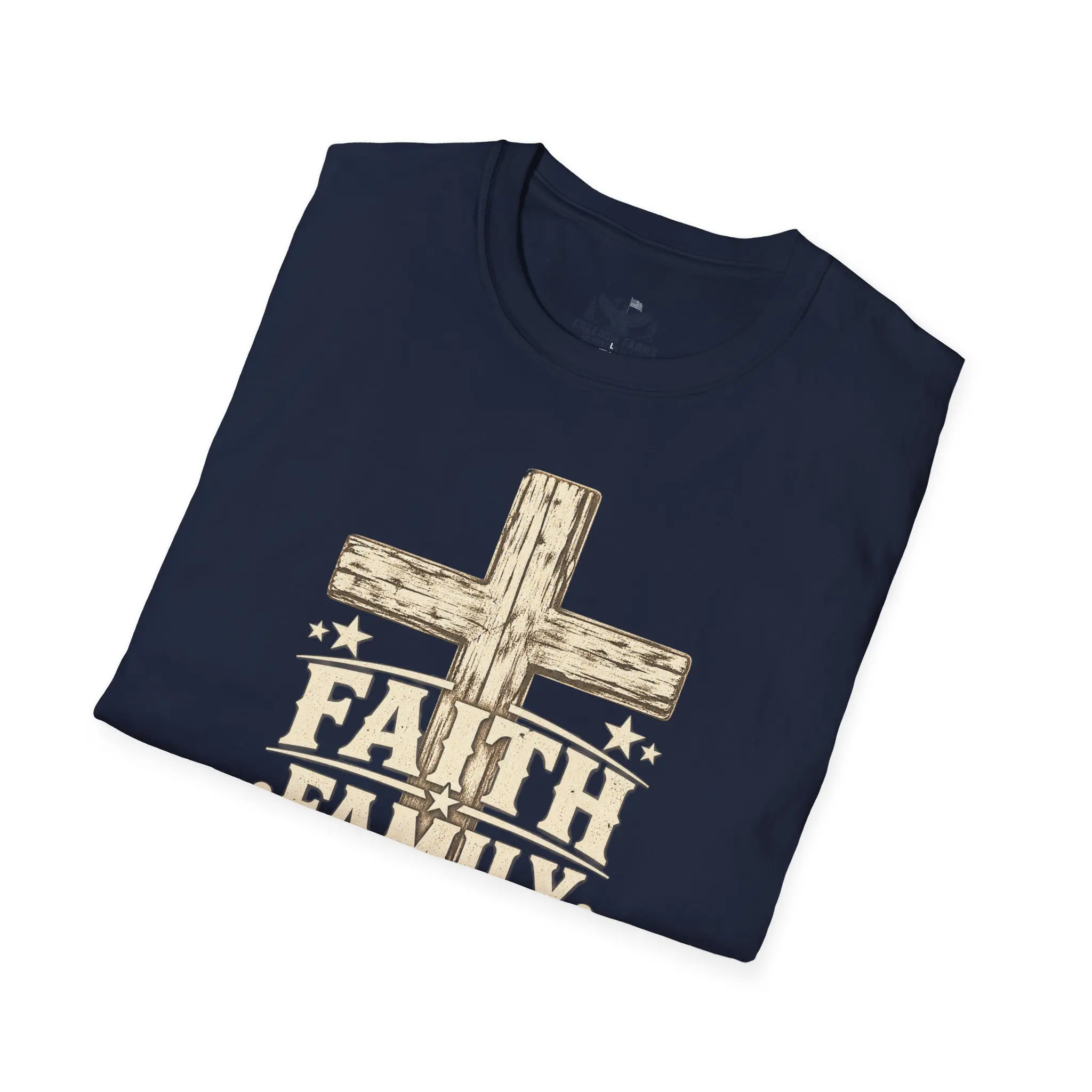Faith Family Freedom T-Shirt | Rustic Wooden Cross Christian Patriot Tee - Image 16