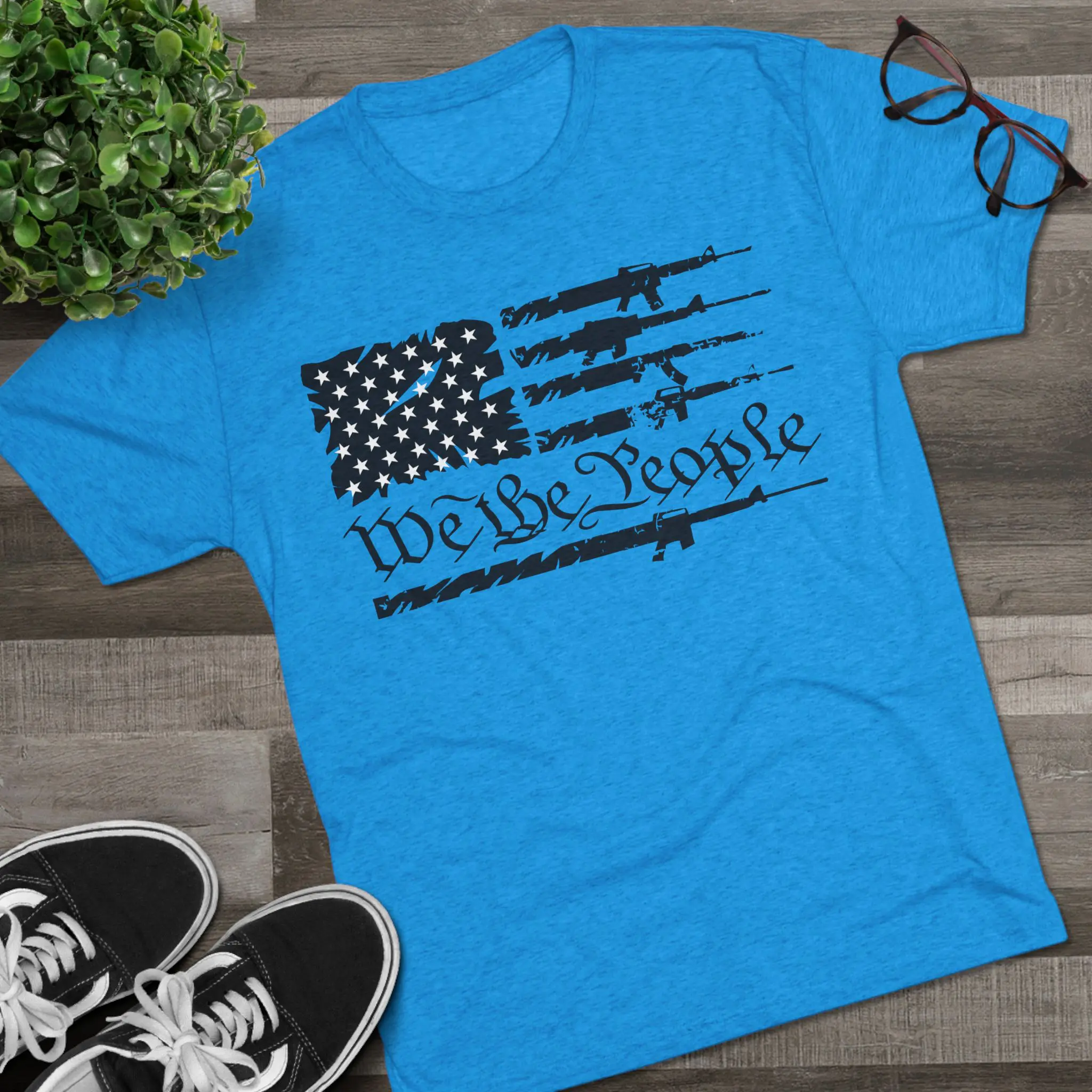 We the People Gun Flag Tri-Blend Tee | Rifle Stripe American Flag Shirt - Image 7