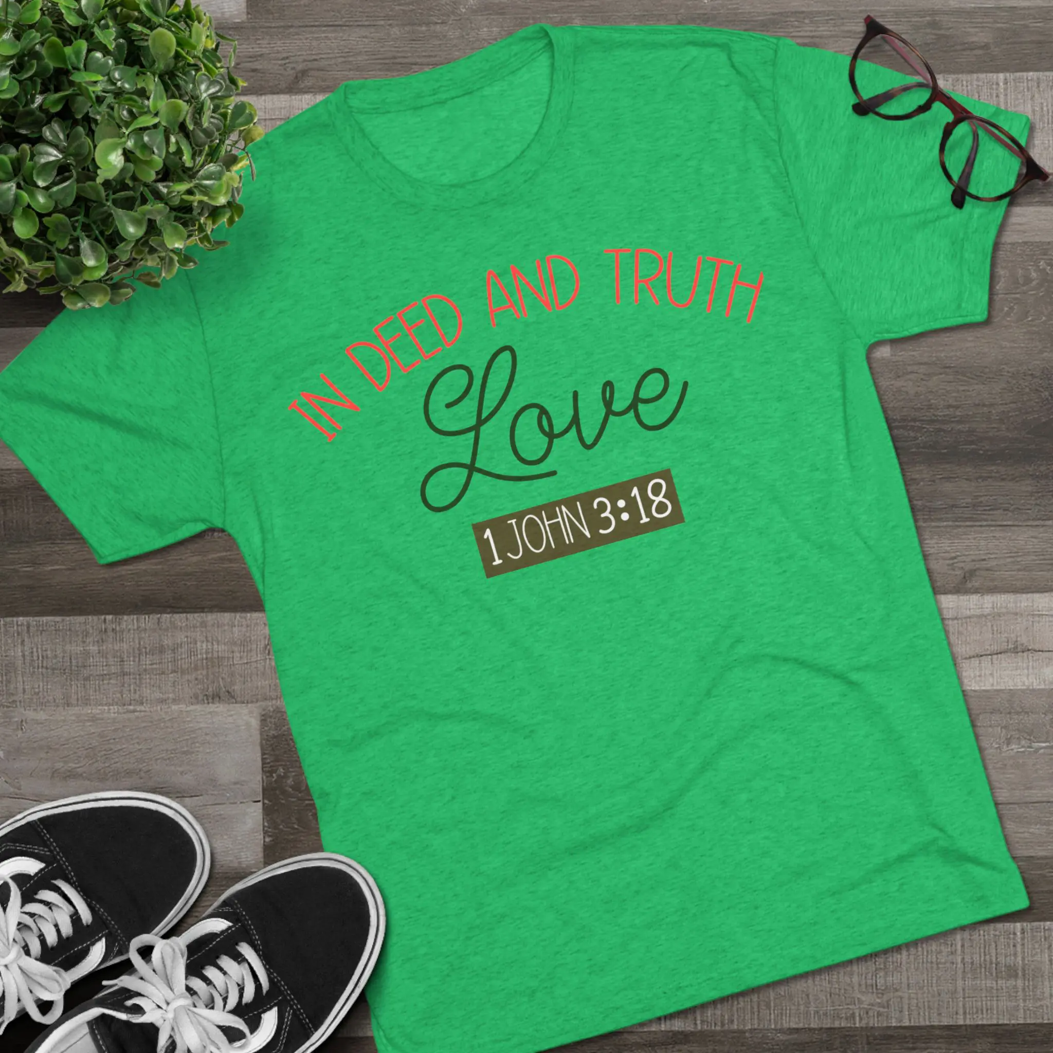 Love in Deed and Truth 1 John 3:18 Tee | Christian Bible Verse Tri-Blend - Image 7