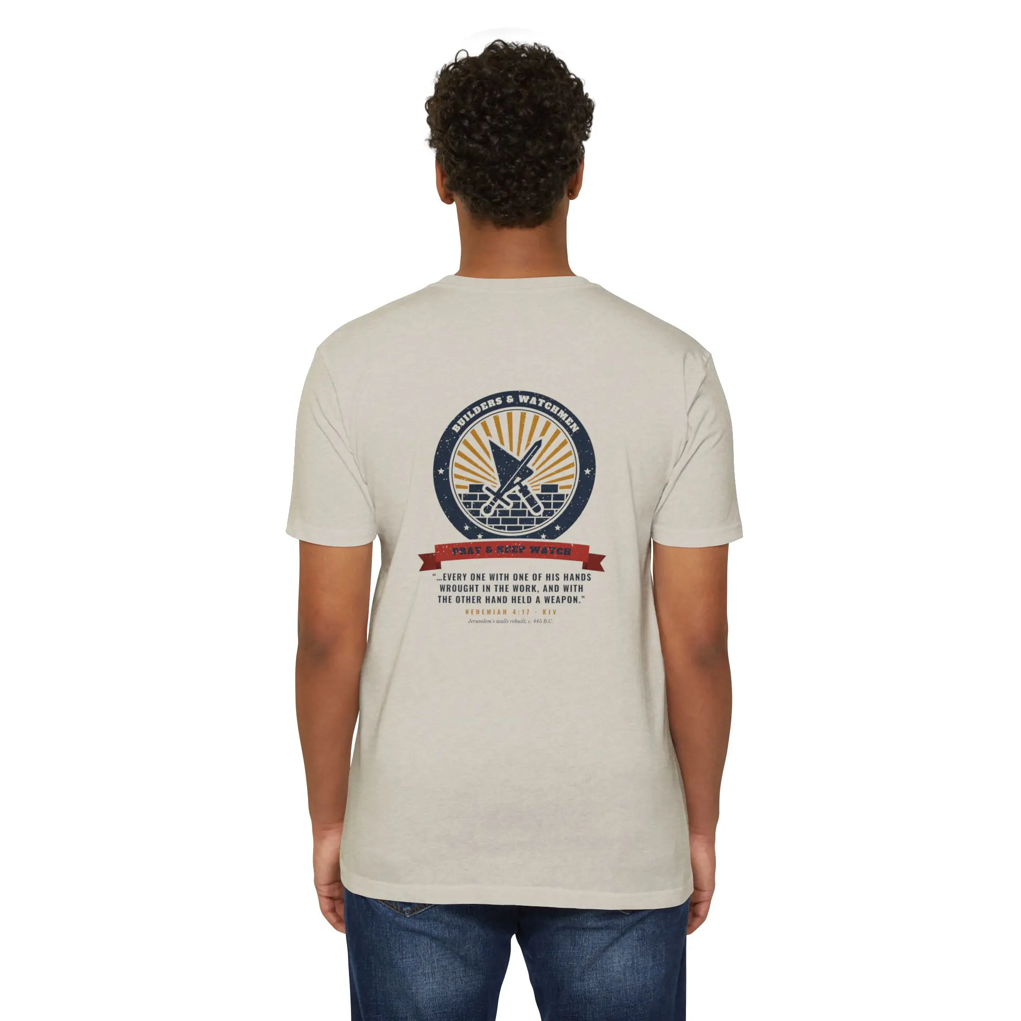 Builders & Watchmen T-Shirt | Nehemiah 4:17 Front and Back Tee - Image 8
