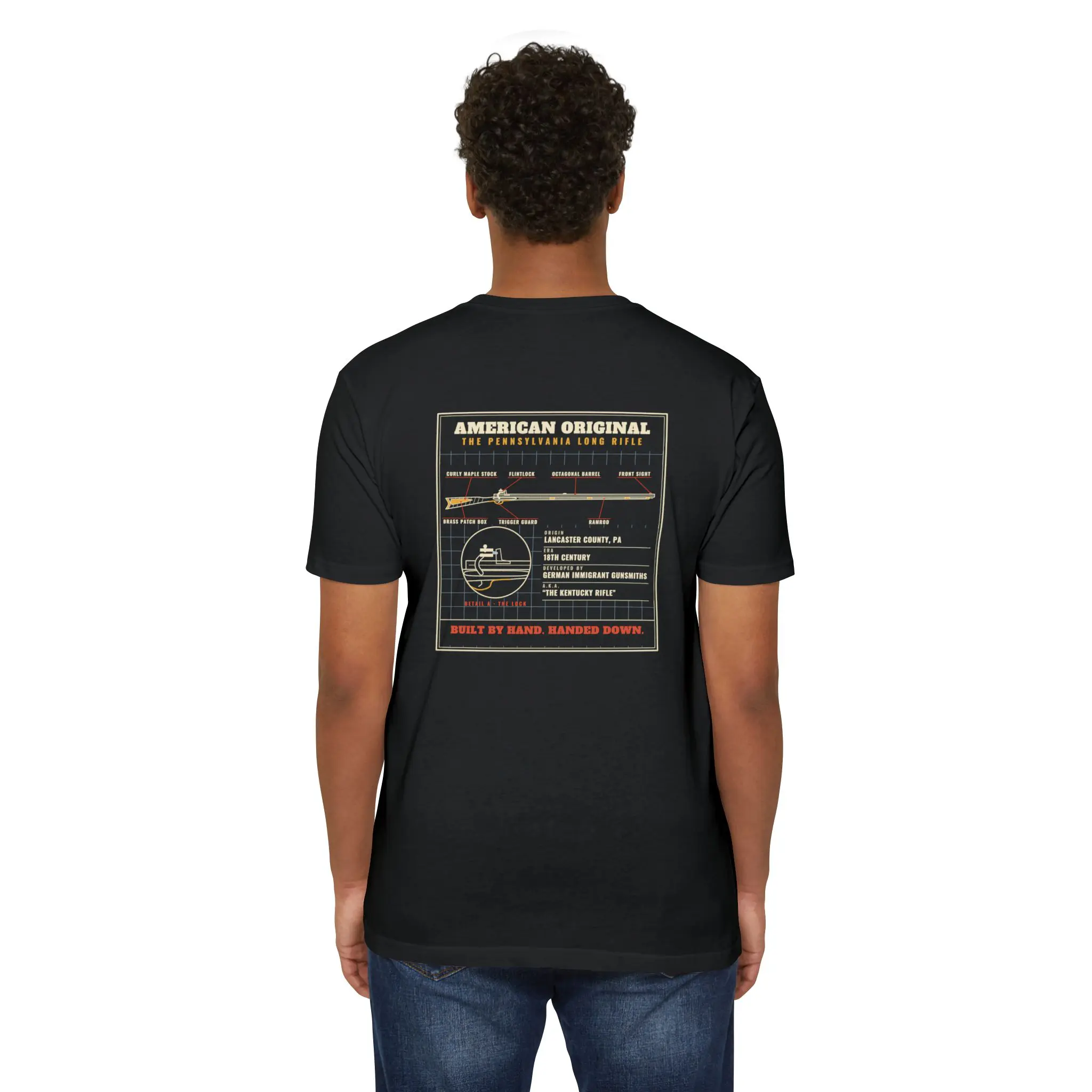 American Original Long Rifle T-Shirt | Pennsylvania Blueprint Front and Back Tee - Image 20