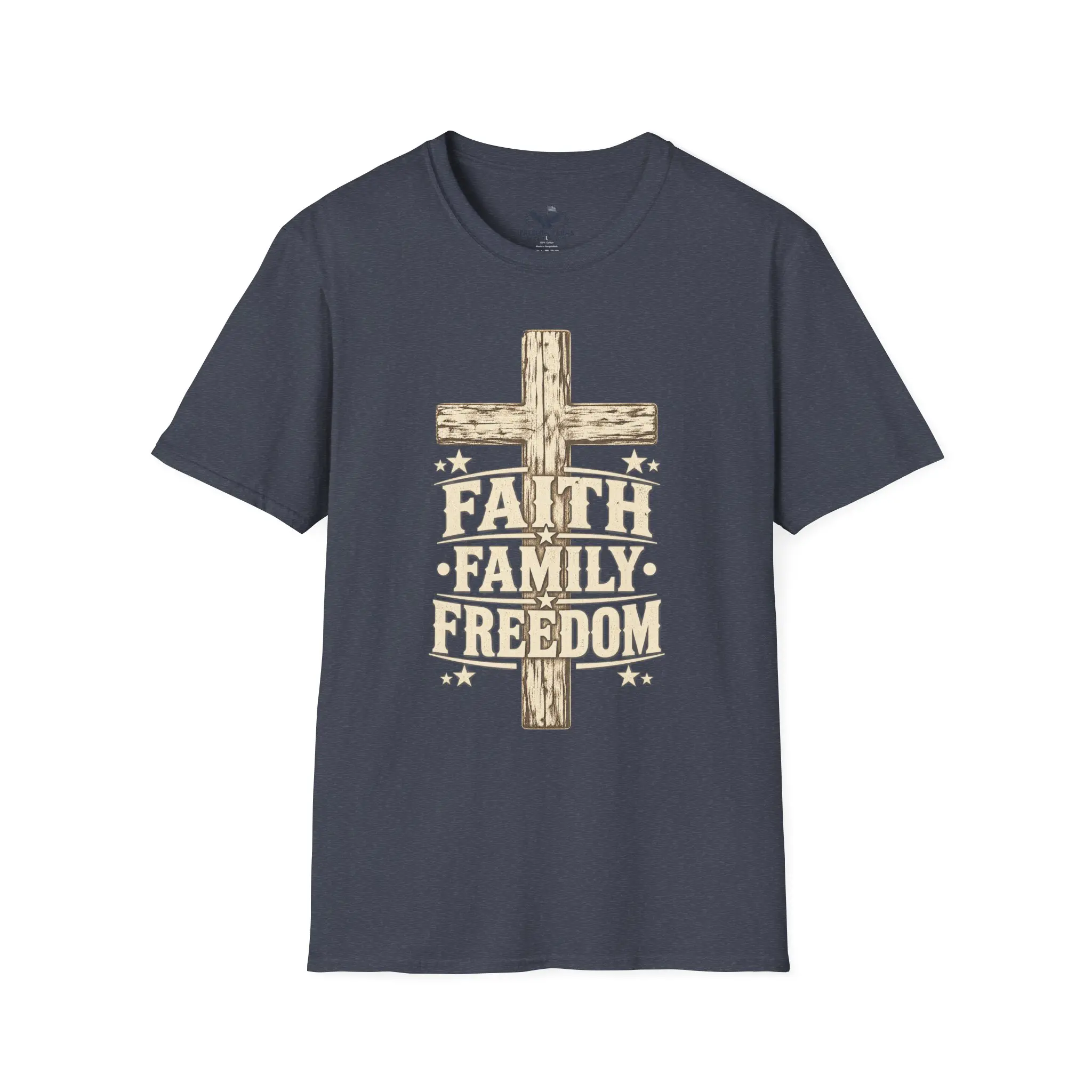 Faith Family Freedom T-Shirt | Rustic Wooden Cross Christian Patriot Tee - Image 17
