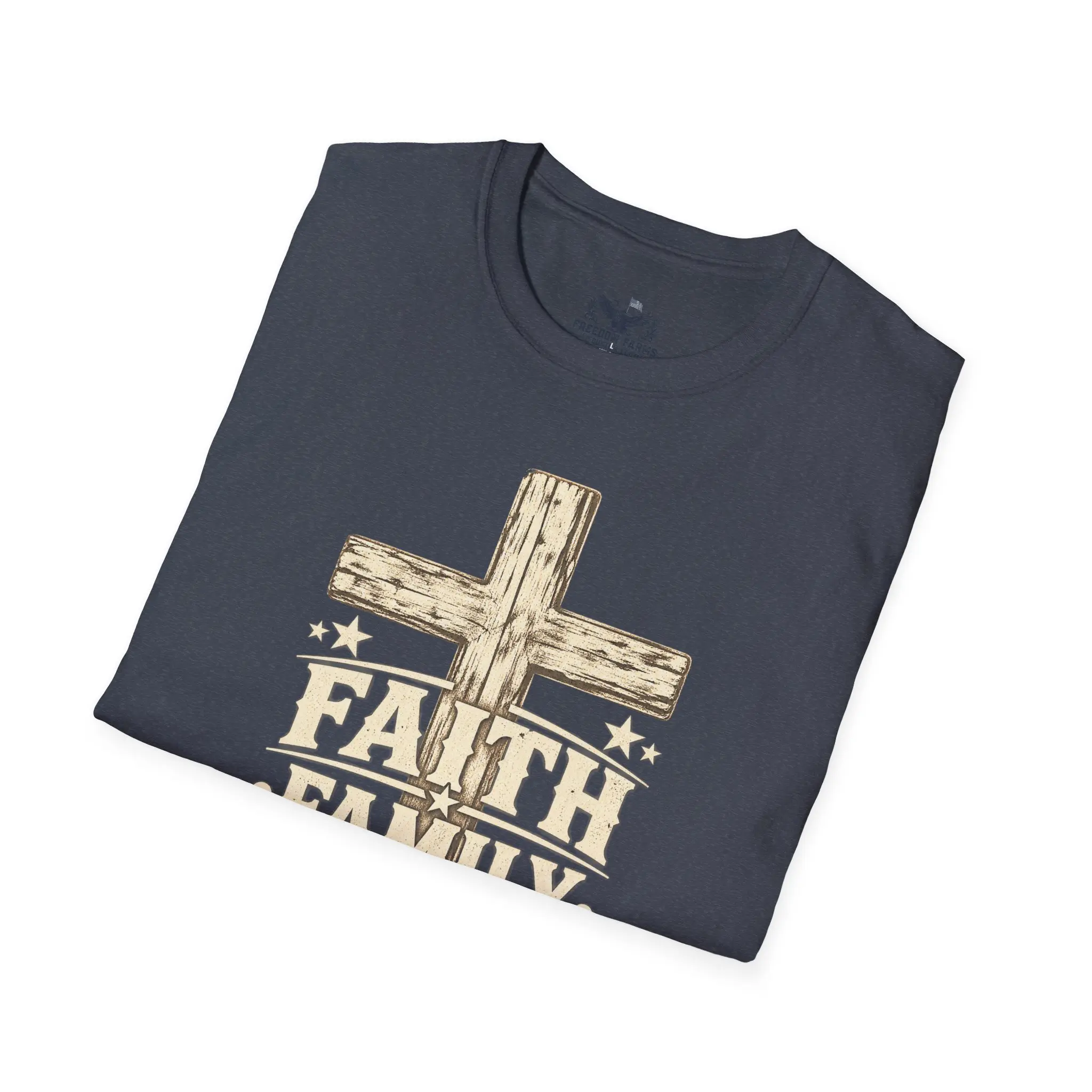 Faith Family Freedom T-Shirt | Rustic Wooden Cross Christian Patriot Tee - Image 20