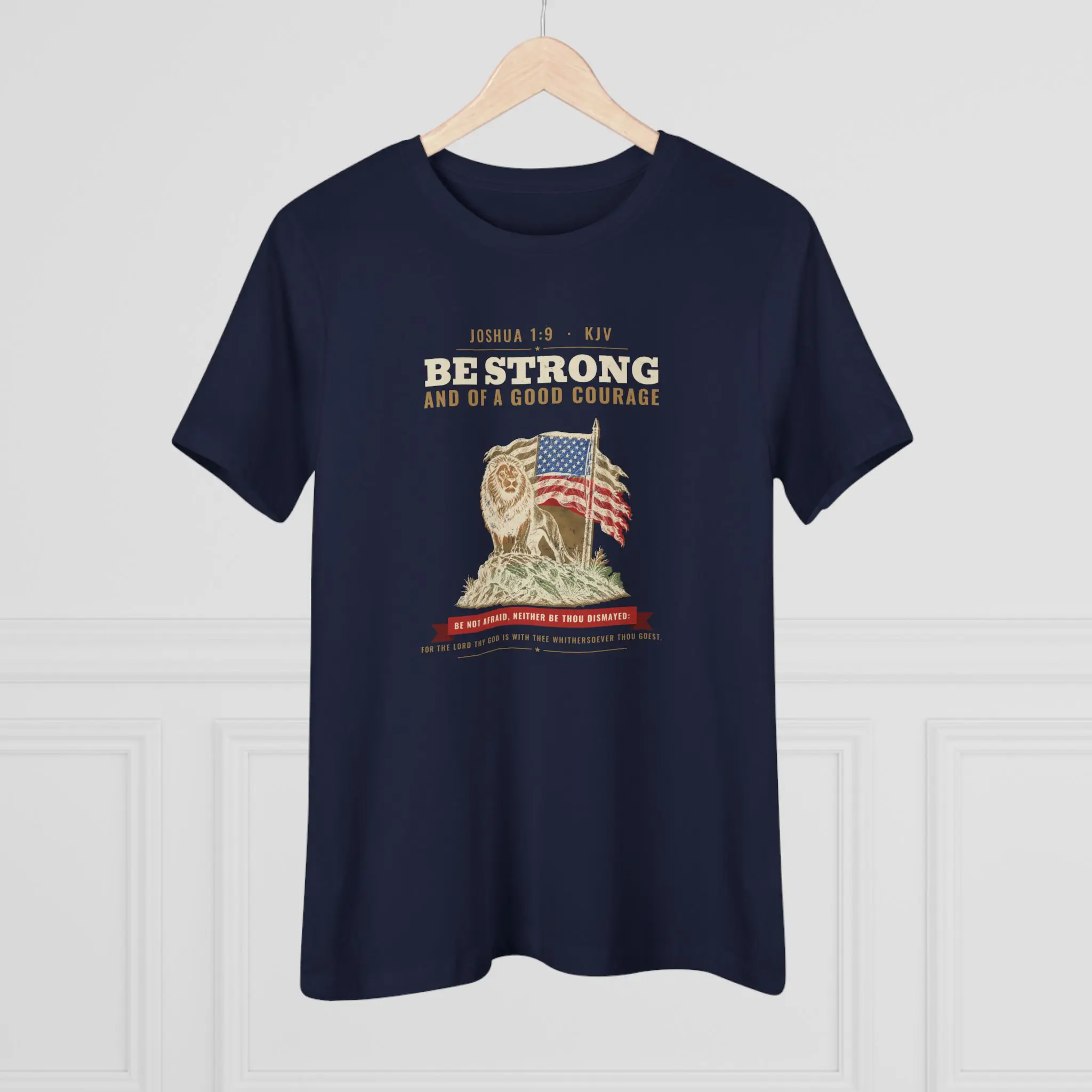 Women's Be Strong and of a Good Courage Tee | Joshua 1:9 Lion and Flag Christian Shirt - Image 12