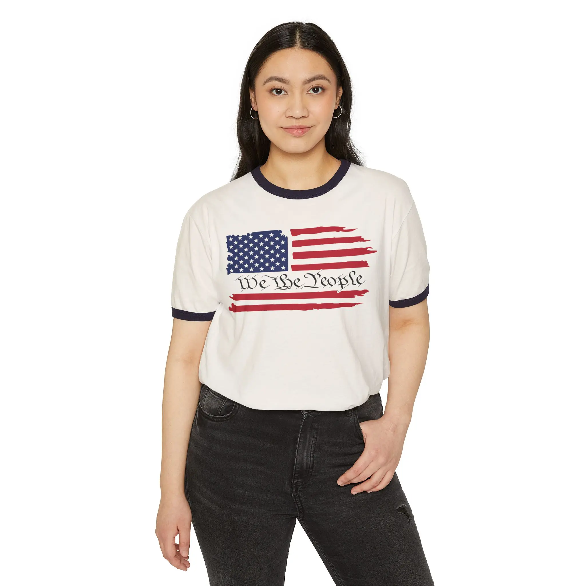 We the People American Flag Ringer Tee | Retro Patriotic Shirt - Image 3