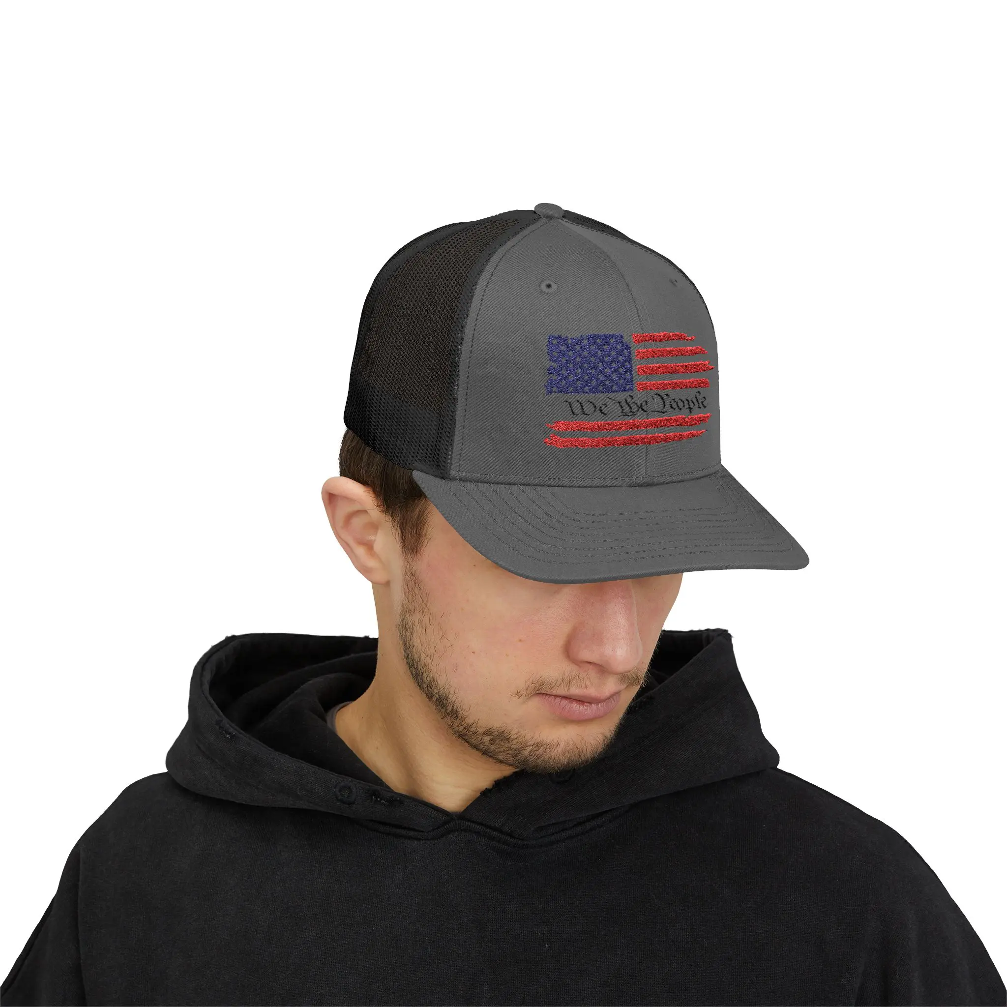 We the People American Flag Trucker Hat | Embroidered Patriotic Snapback - Image 7
