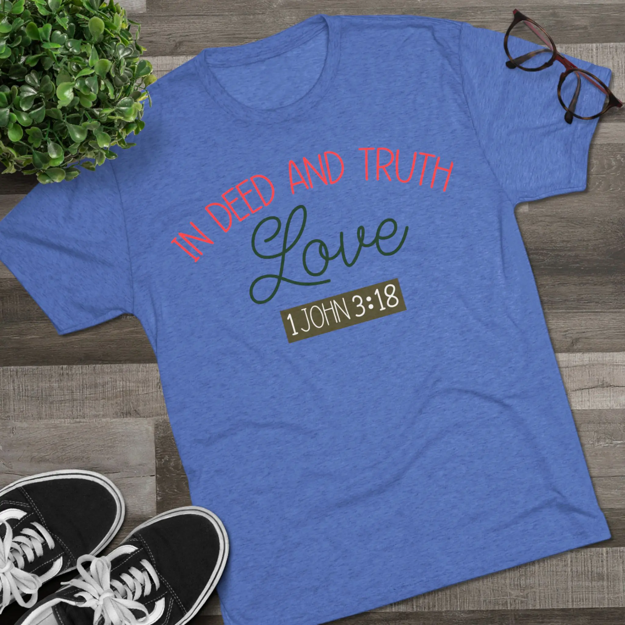 Love in Deed and Truth 1 John 3:18 Tee | Christian Bible Verse Tri-Blend - Image 11