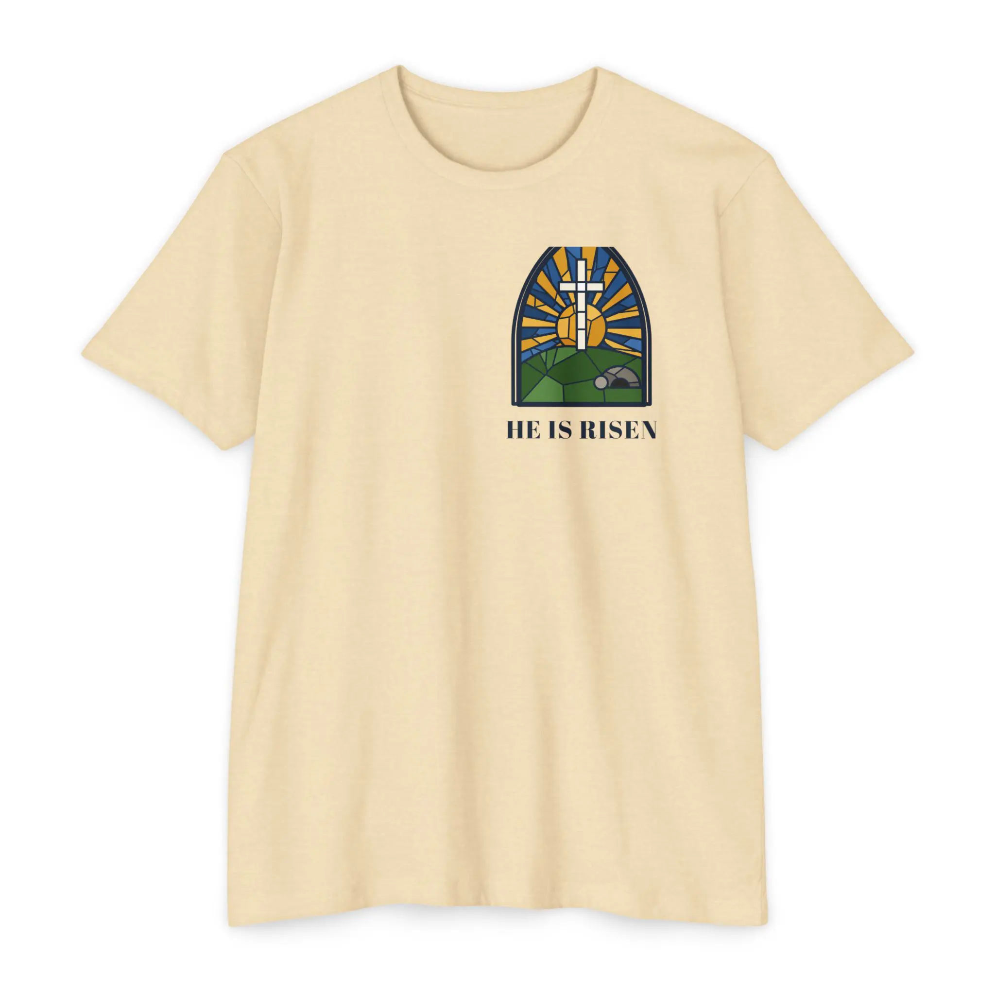 He Is Risen T-Shirt | Stained Glass Empty Tomb Front and Back Tee