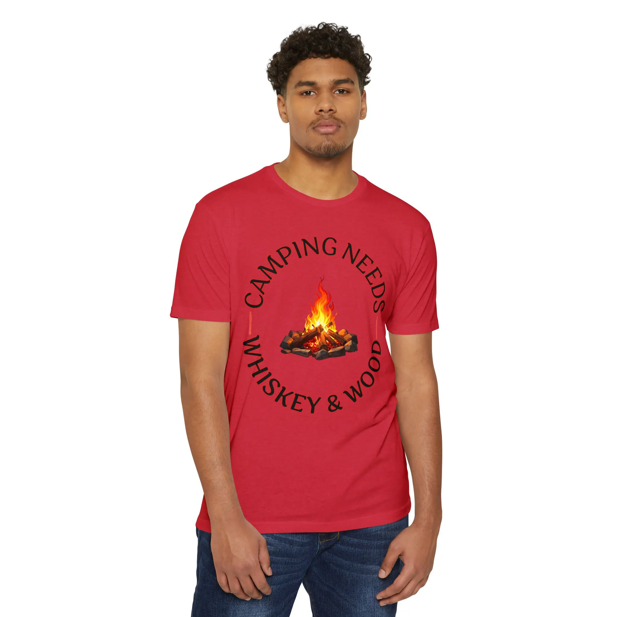 Camping Needs Whiskey and Wood T-Shirt | Funny Campfire Graphic Tee - Image 31