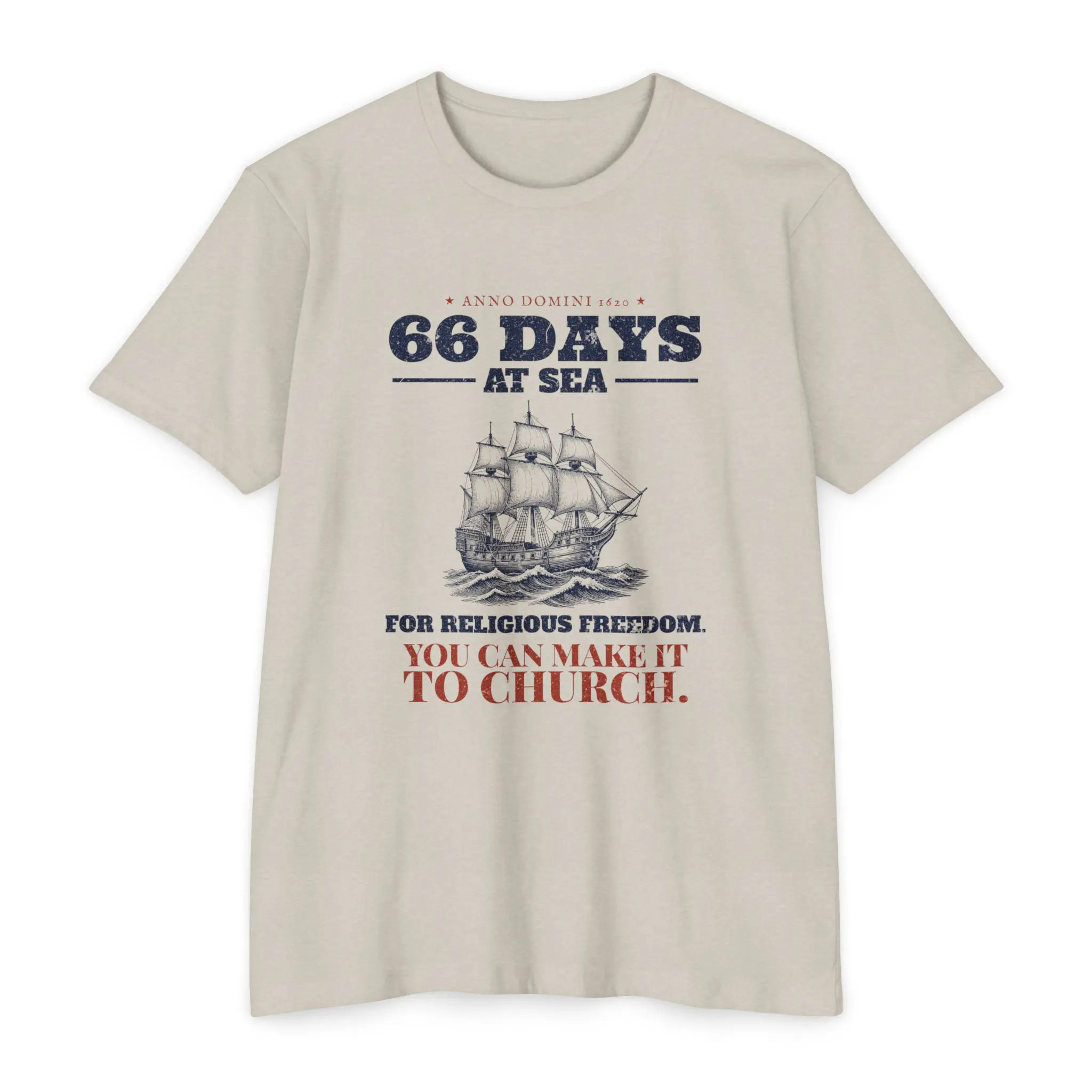 66 Days at Sea T-Shirt | Mayflower 1620 Funny Christian Church Tee - Image 5