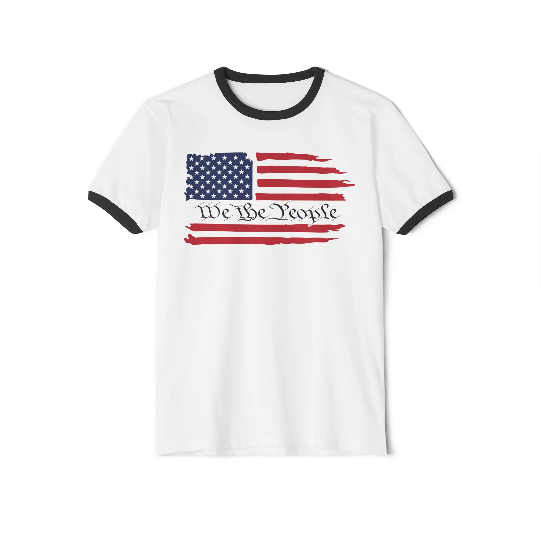 We the People American Flag Ringer Tee | Retro Patriotic Shirt - Image 13
