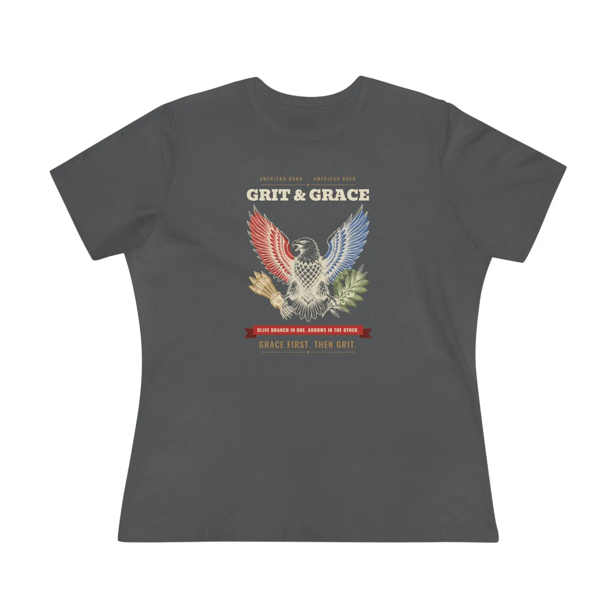 Women's Grit & Grace Eagle Tee | Patriotic American Eagle Olive Branch and Arrows Shirt - Image 5