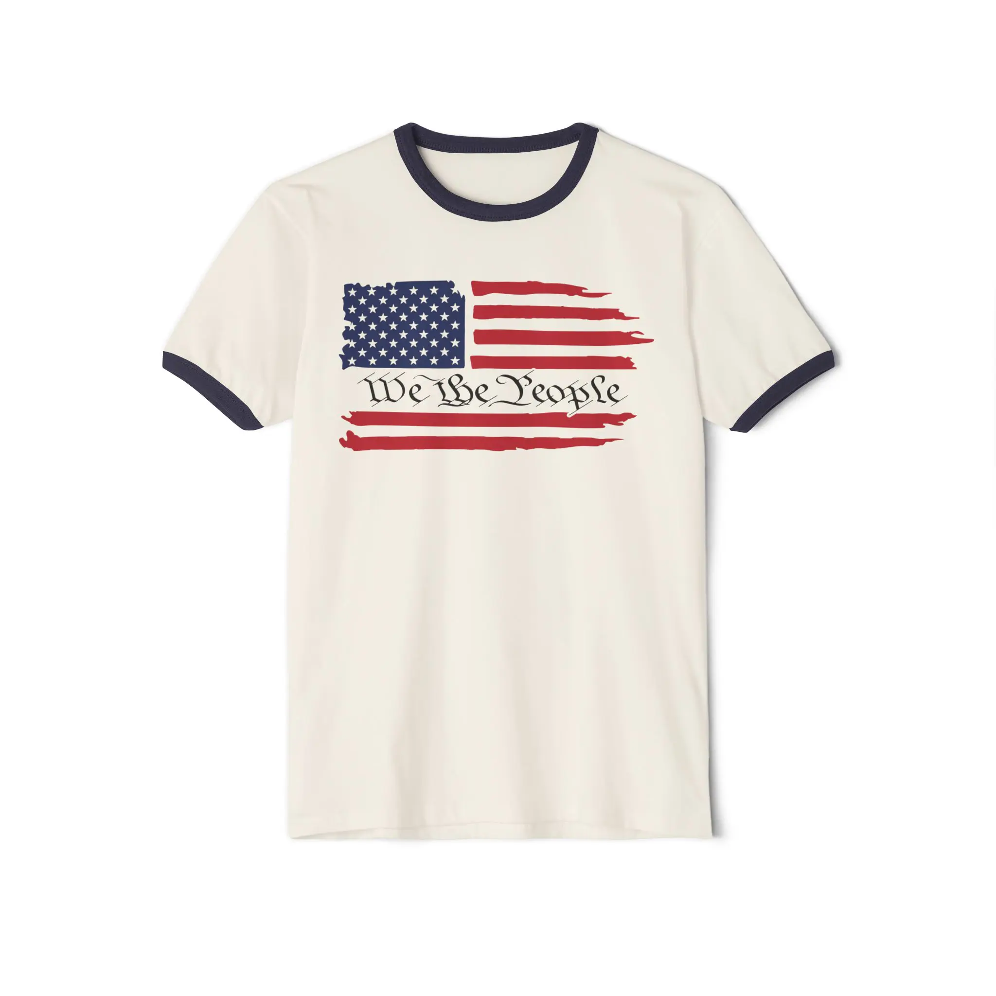 We the People American Flag Ringer Tee | Retro Patriotic Shirt