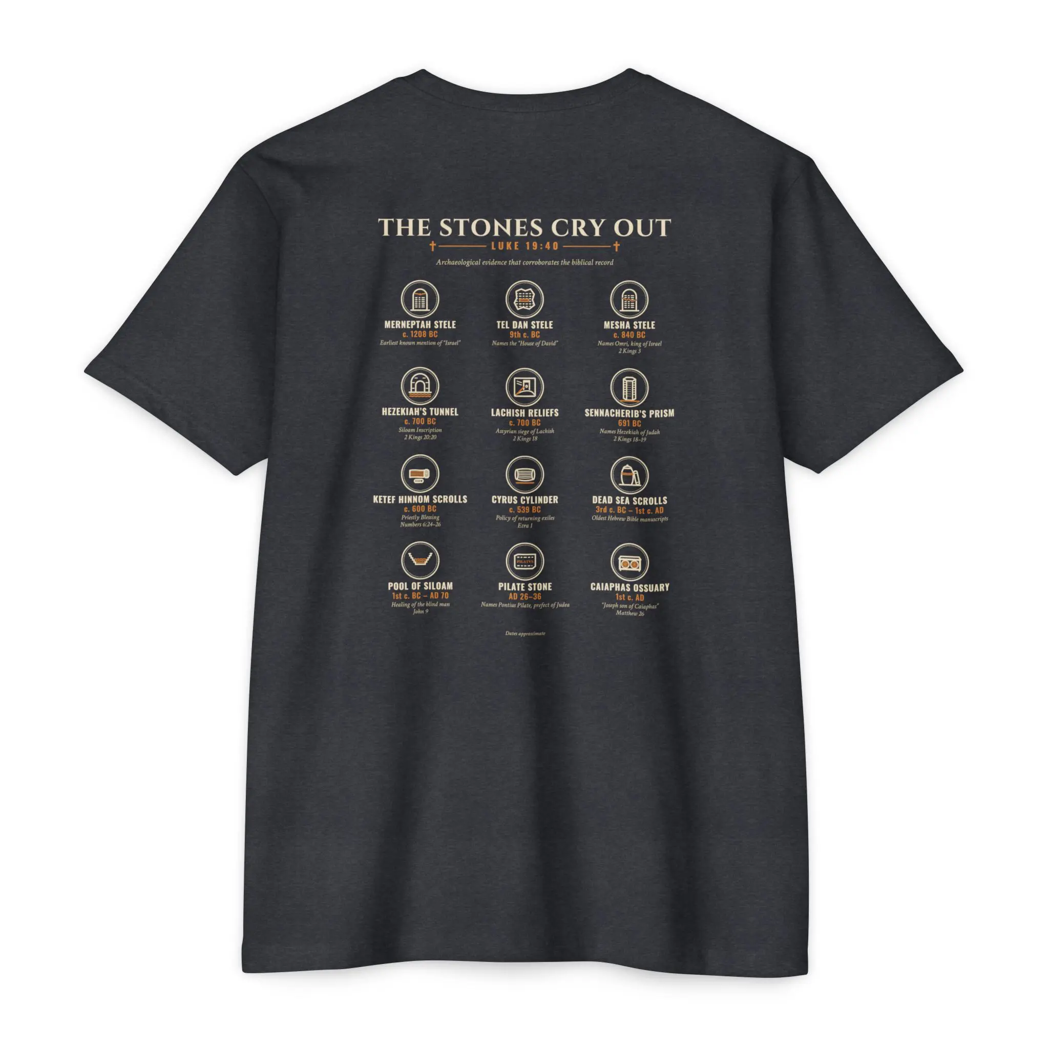 The Stones Cry Out Discoveries T-Shirt | Biblical Archaeology Grid Front and Back Tee - Image 14