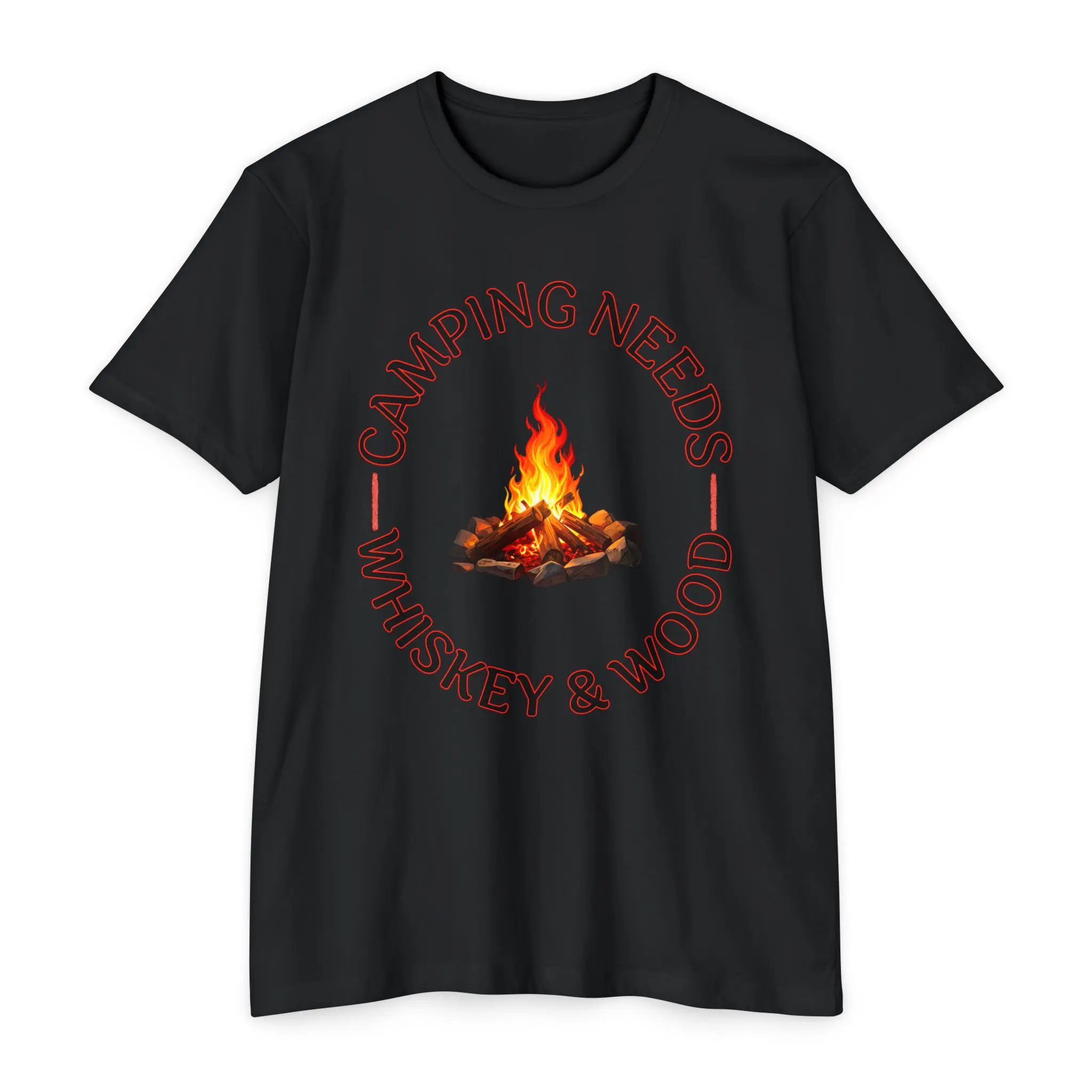 Camping Needs Whiskey and Wood T-Shirt | Funny Campfire Graphic Tee - Image 25