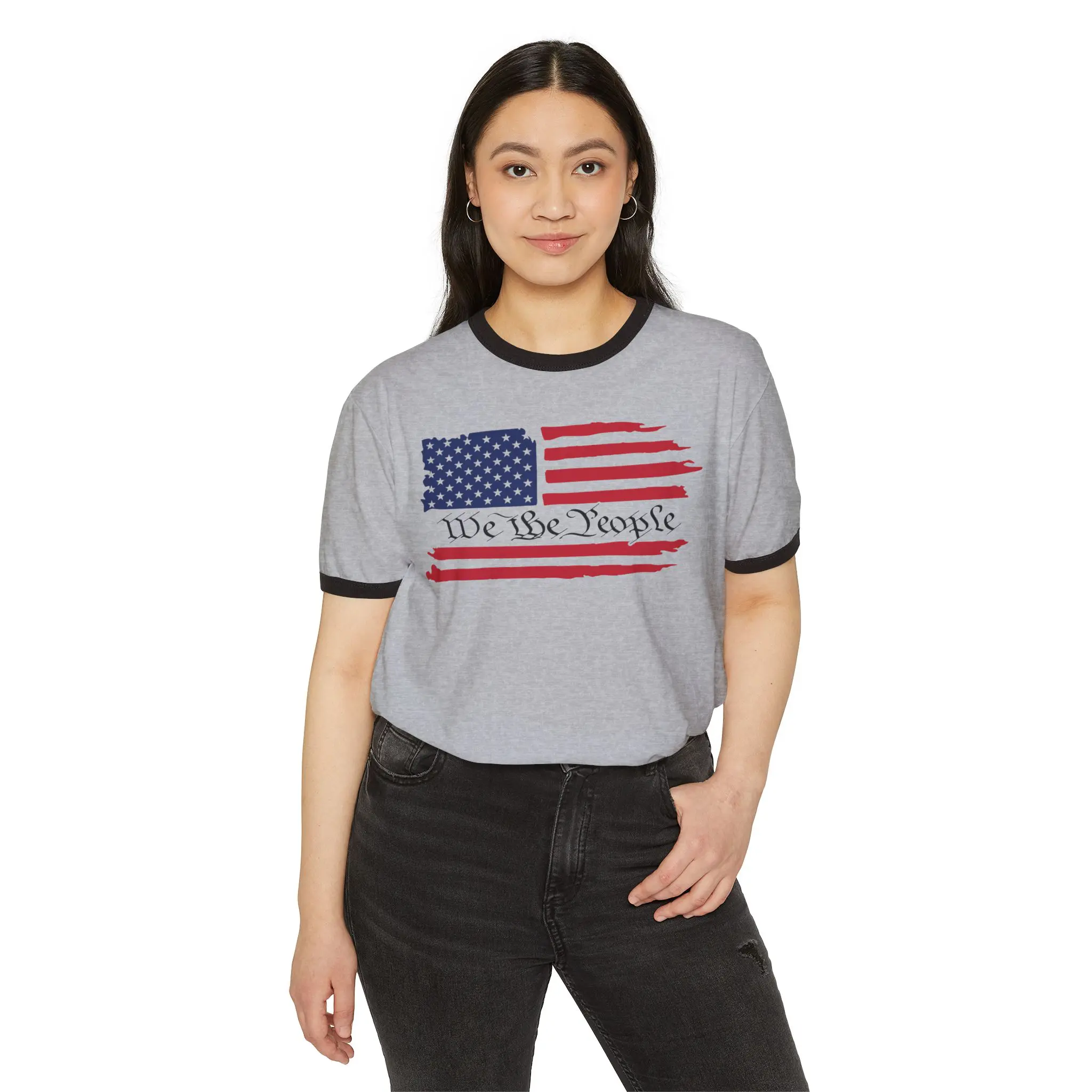We the People American Flag Ringer Tee | Retro Patriotic Shirt - Image 7