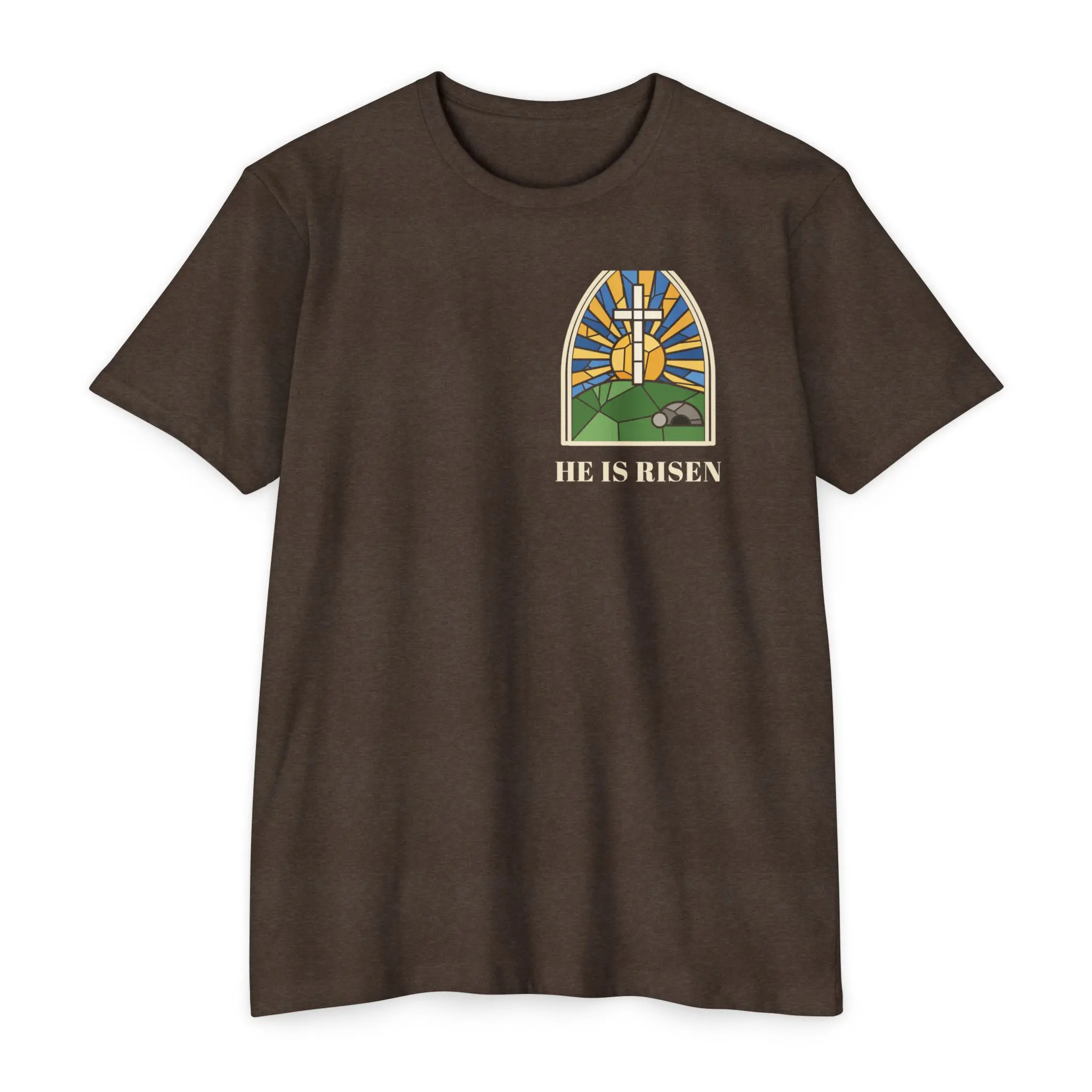 He Is Risen T-Shirt | Stained Glass Empty Tomb Front and Back Tee - Image 9