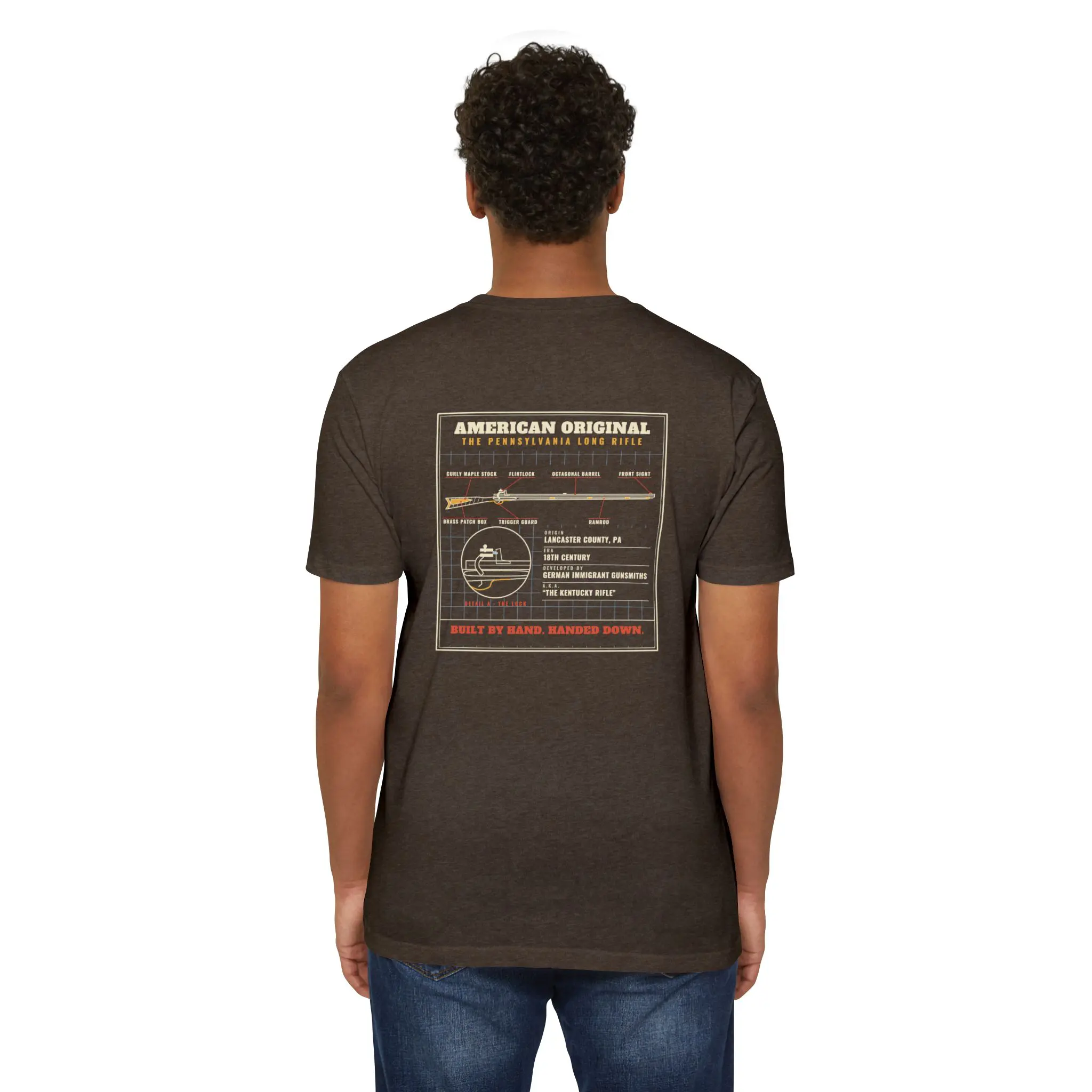 American Original Long Rifle T-Shirt | Pennsylvania Blueprint Front and Back Tee - Image 12