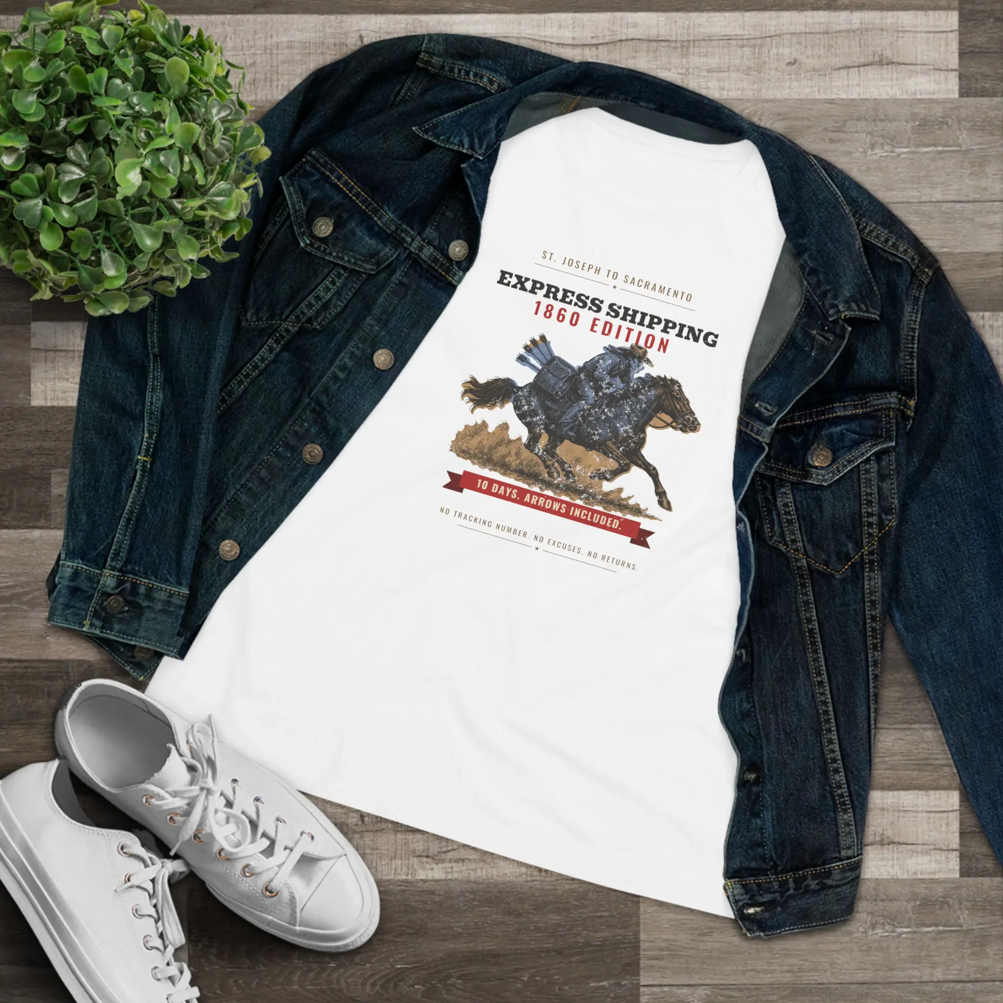 Women's Express Shipping 1860 Edition Tee | Funny Pony Express History Shirt - Image 3