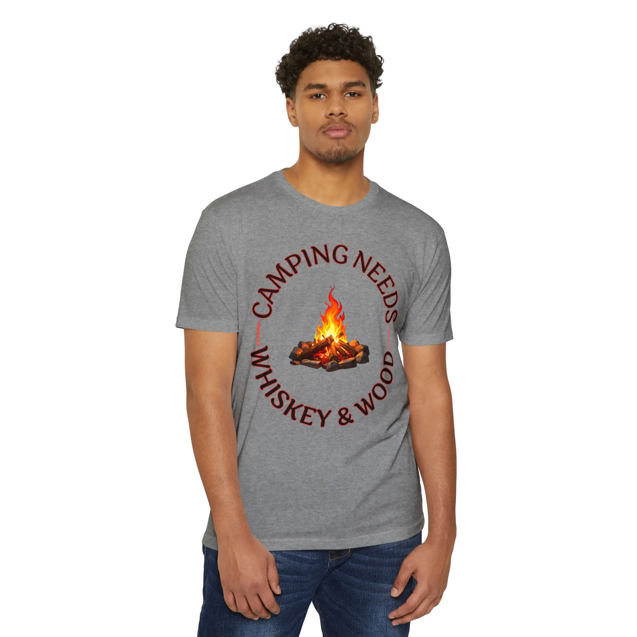 Camping Needs Whiskey and Wood T-Shirt | Funny Campfire Graphic Tee - Image 23
