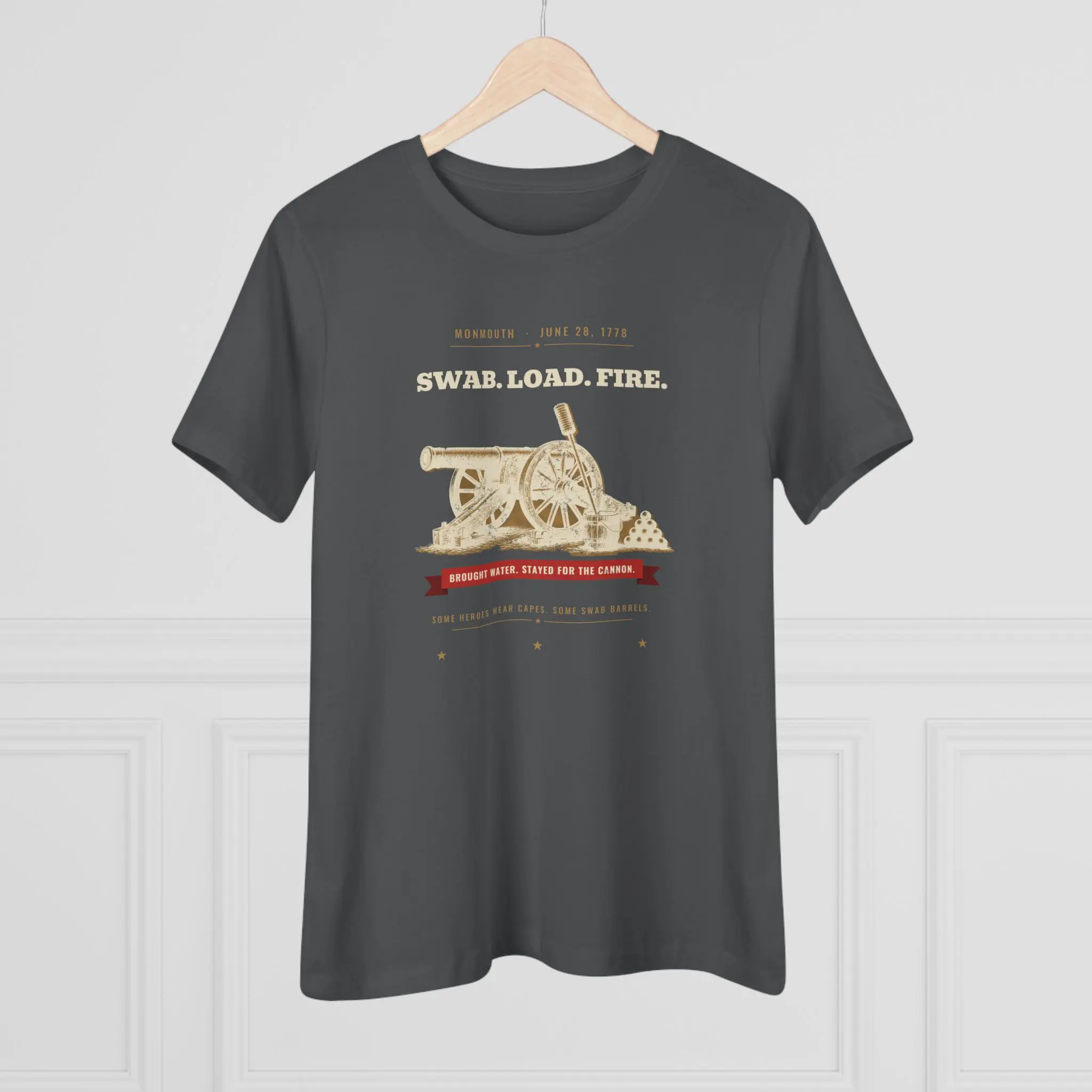 Women's Swab. Load. Fire. Tee | Monmouth 1778 Cannon Funny History Shirt - Image 8