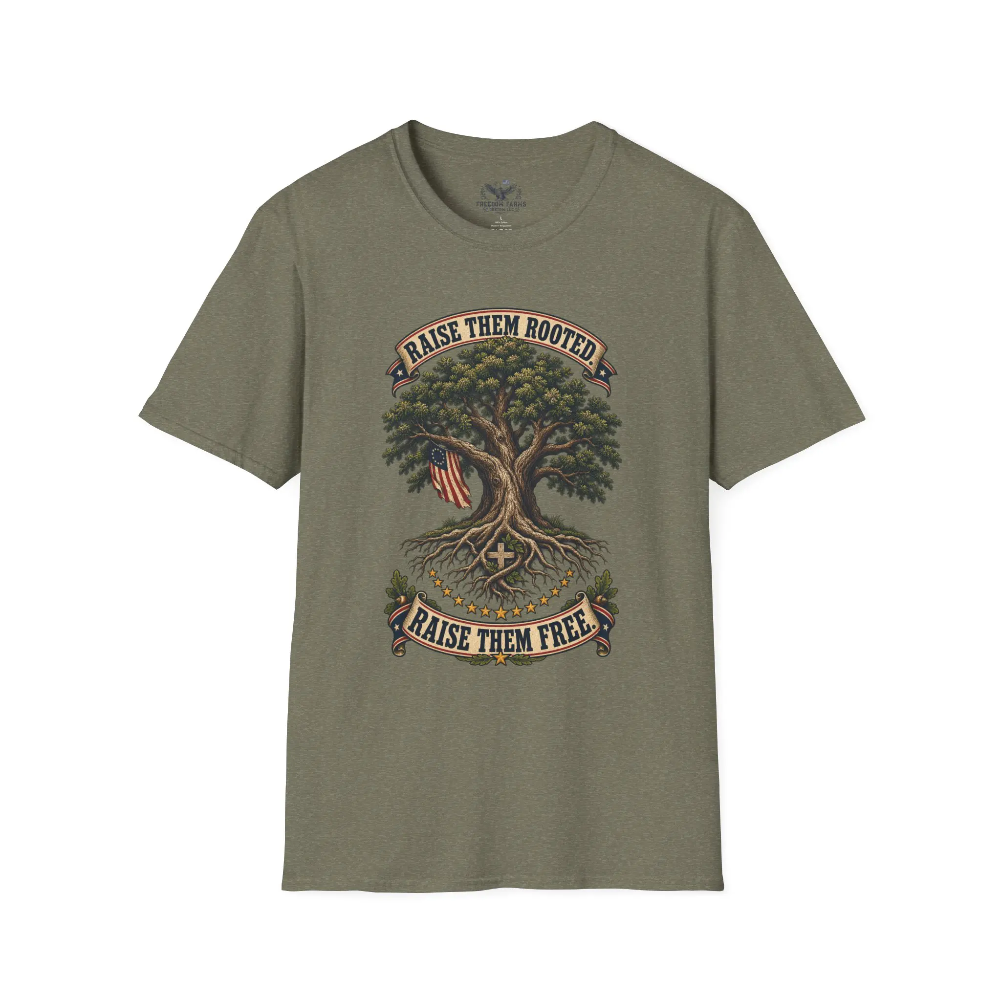Raise Them Rooted, Raise Them Free T-Shirt | Faith and Flag Oak Tree Tee - Image 5